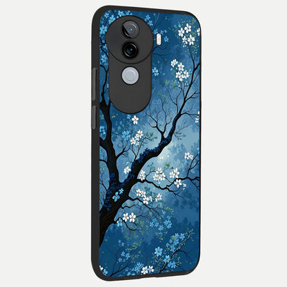  Blue Tree Serenity back cover for iQOO Z9s slim fit glass case with vibrant aesthetic design
