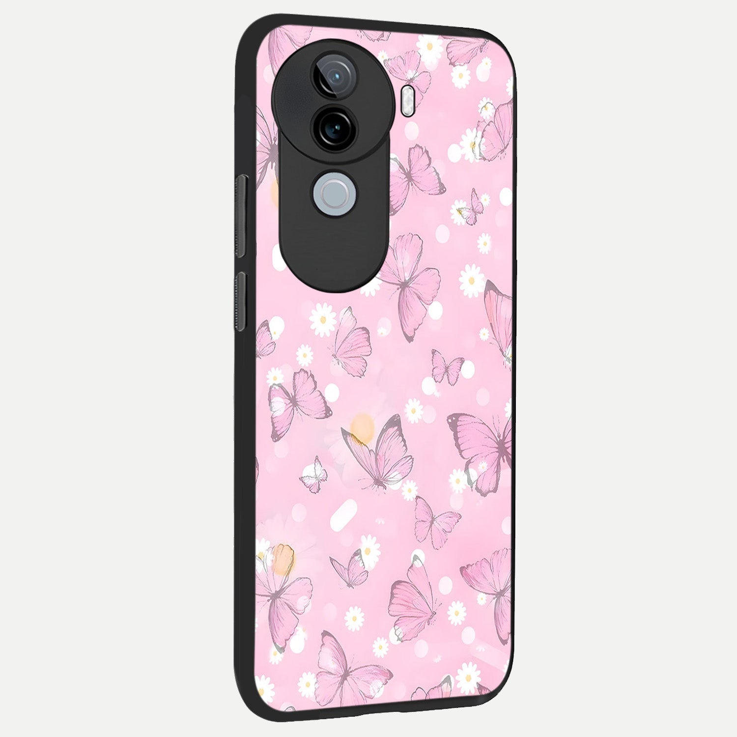  Blush Butterfly Garden back cover for iQOO Z9s slim fit glass case with vibrant aesthetic design