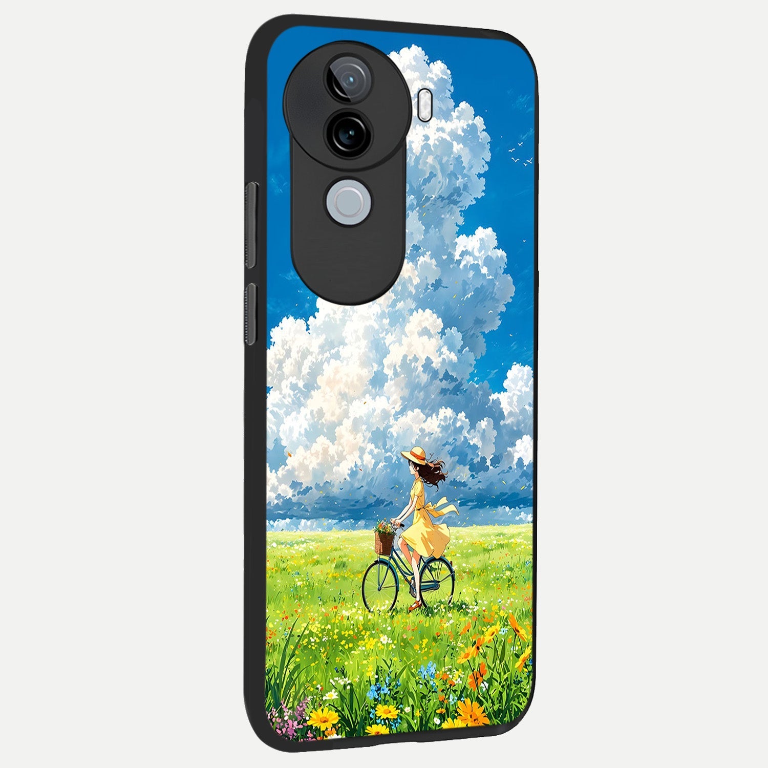  Breezy Meadow Ride back cover for iQOO Z9s slim fit glass case with vibrant aesthetic design
