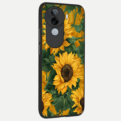  Bright Sunflower Bloom back cover for iQOO Z9s slim fit glass case with vibrant aesthetic design