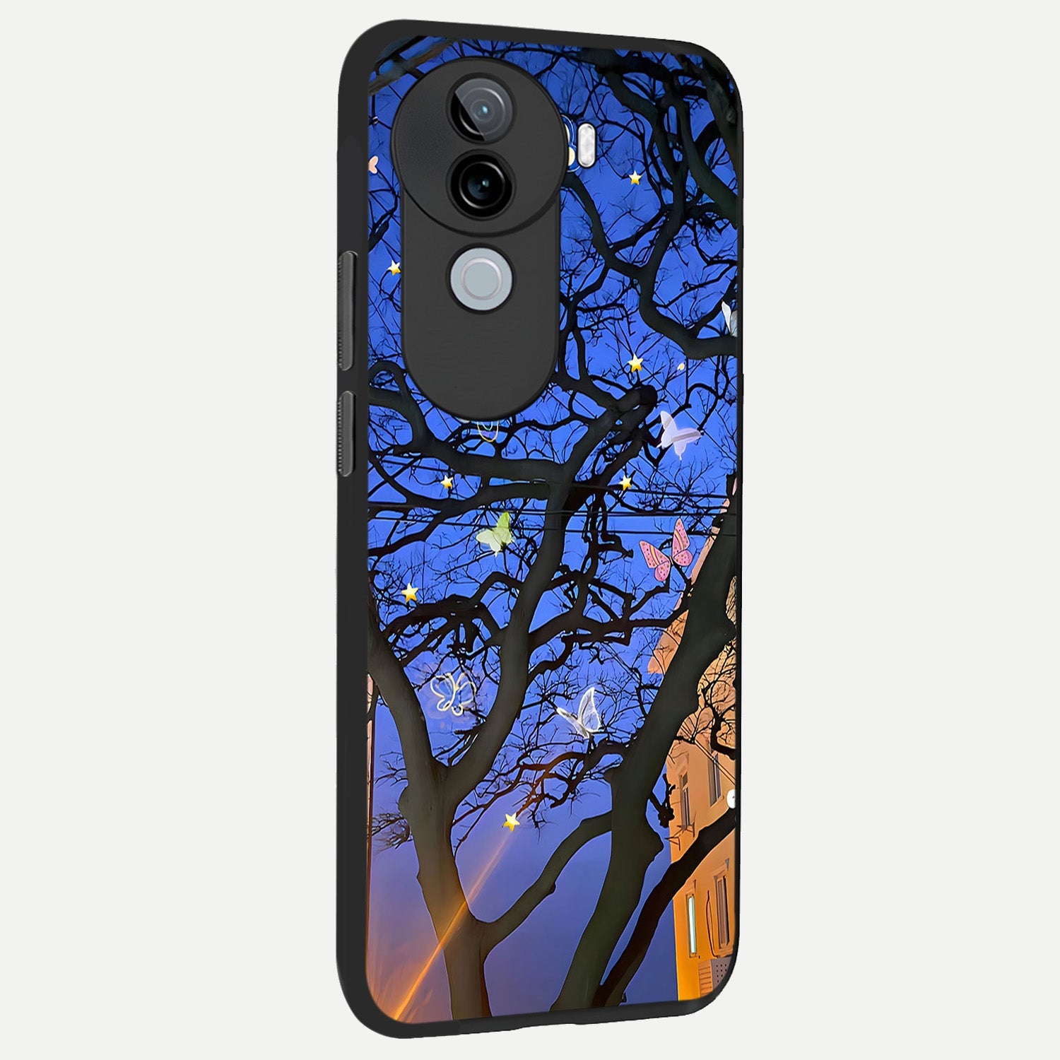  Butterfly Night Magic back cover for iQOO Z9s slim fit glass case with vibrant aesthetic design