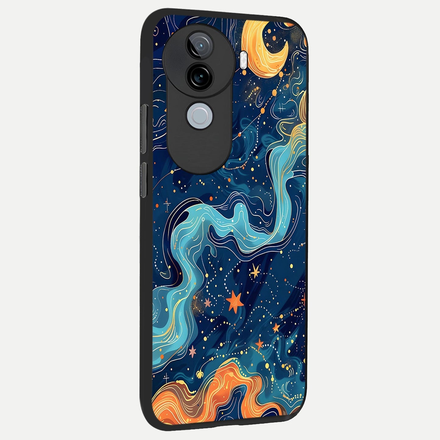  Celestial Dream Flow back cover for iQOO Z9s slim fit glass case with vibrant aesthetic design
