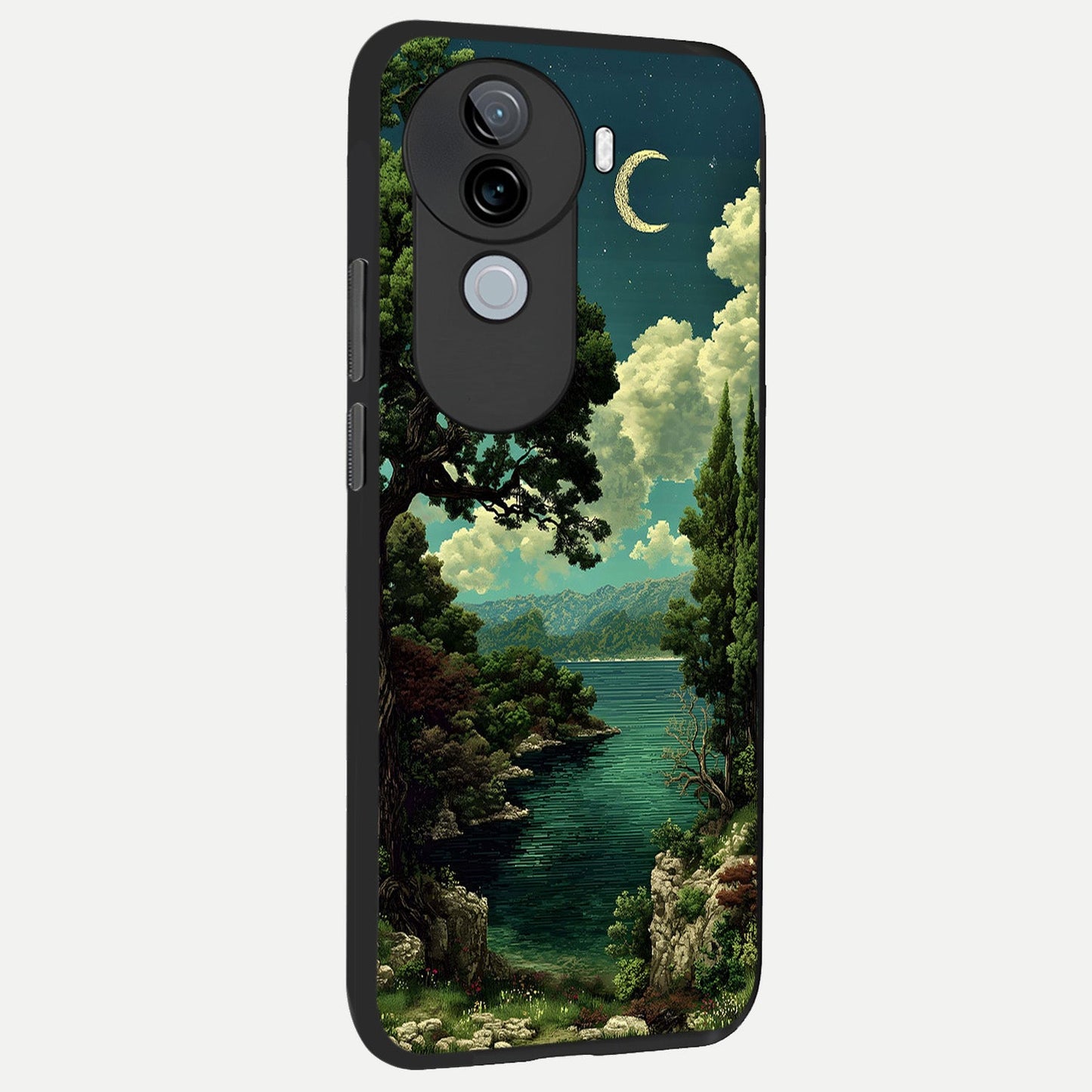  Celestial Lake Peace back cover for iQOO Z9s slim fit glass case with vibrant aesthetic design