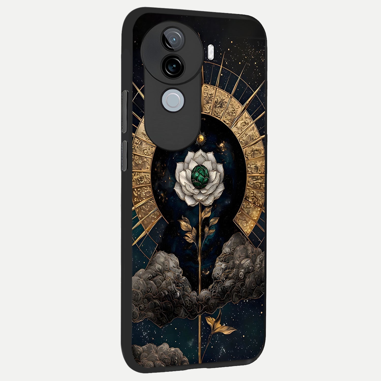  Celestial Lotus Morang back cover for iQOO Z9s slim fit glass case with vibrant aesthetic design