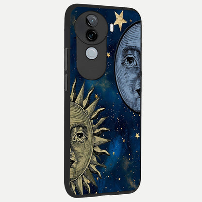  Celestial Moon With Sun back cover for iQOO Z9s slim fit glass case with vibrant aesthetic design
