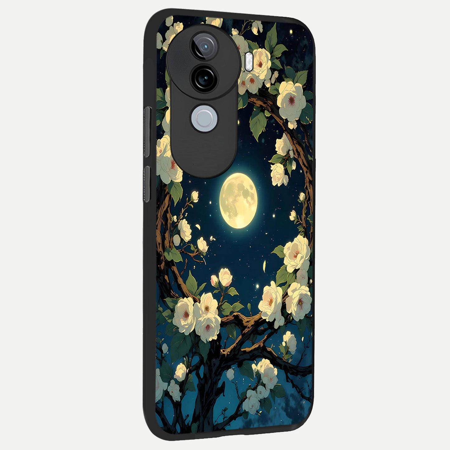  Celestial Moon And Flower back cover for iQOO Z9s slim fit glass case with vibrant aesthetic design