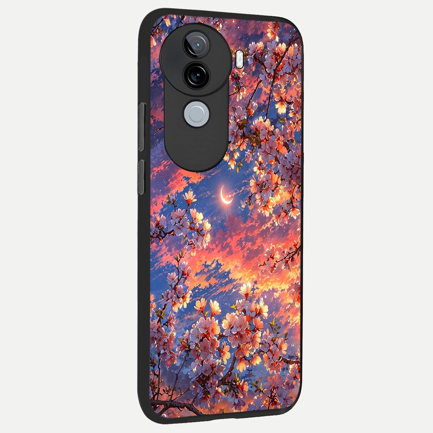 Celestial Sakura Sunset back cover for iQOO Z9s slim fit glass case with vibrant aesthetic design