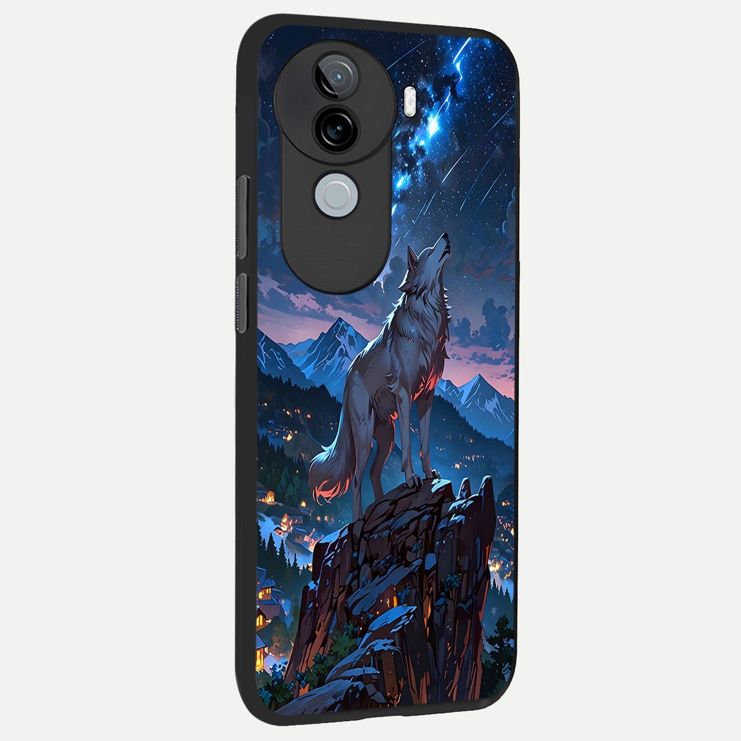  Celestial Wolf Howl back cover for iQOO Z9s slim fit glass case with vibrant aesthetic design