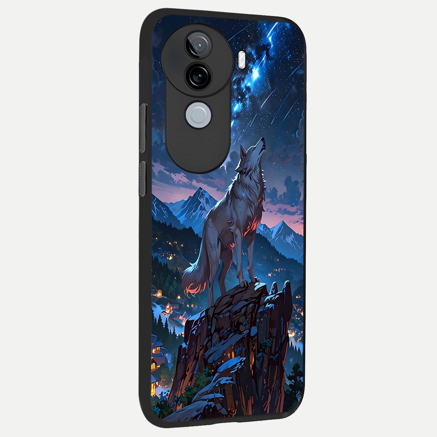  Celestial Wolf Howl back cover for iQOO Z9s slim fit glass case with vibrant aesthetic design