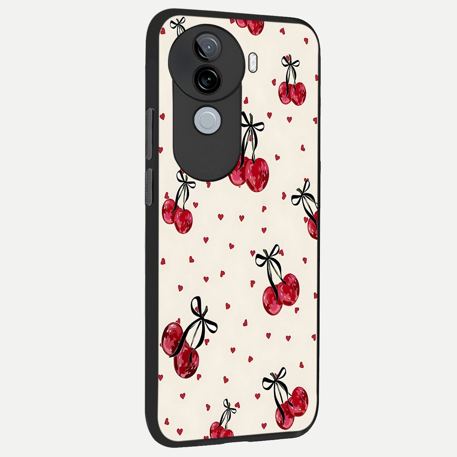  Cherry Heart Bow back cover for iQOO Z9s slim fit glass case with vibrant aesthetic design