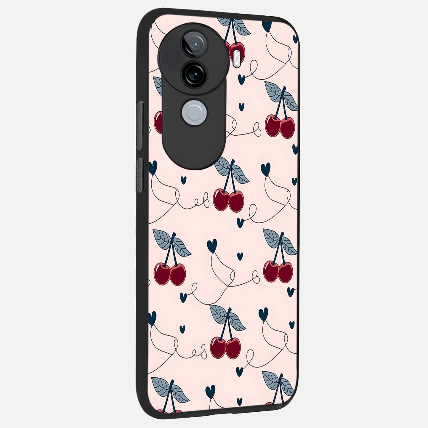  Cherry Heart Line back cover for iQOO Z9s slim fit glass case with vibrant aesthetic design