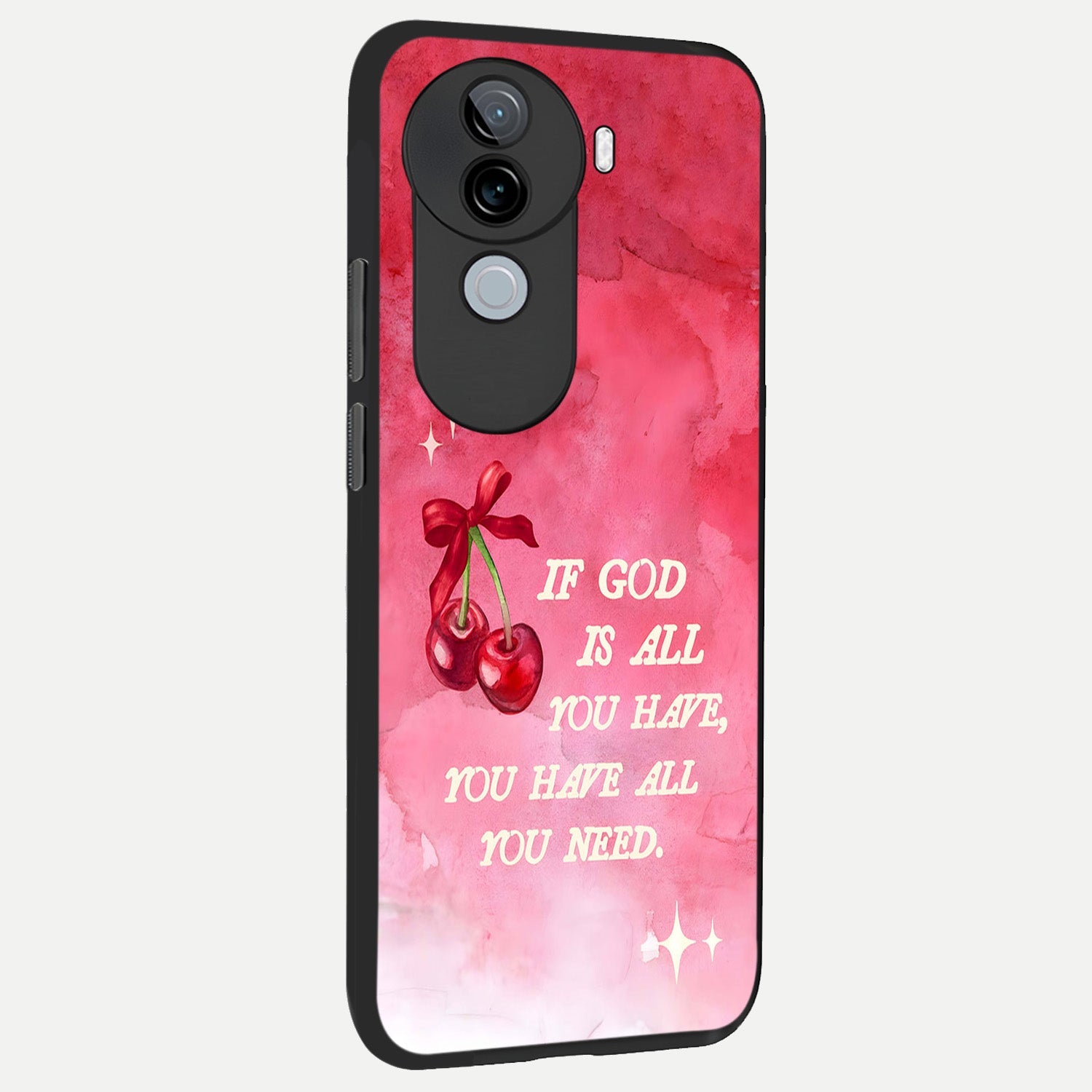  Cherry Quote back cover for iQOO Z9s slim fit glass case with vibrant aesthetic design