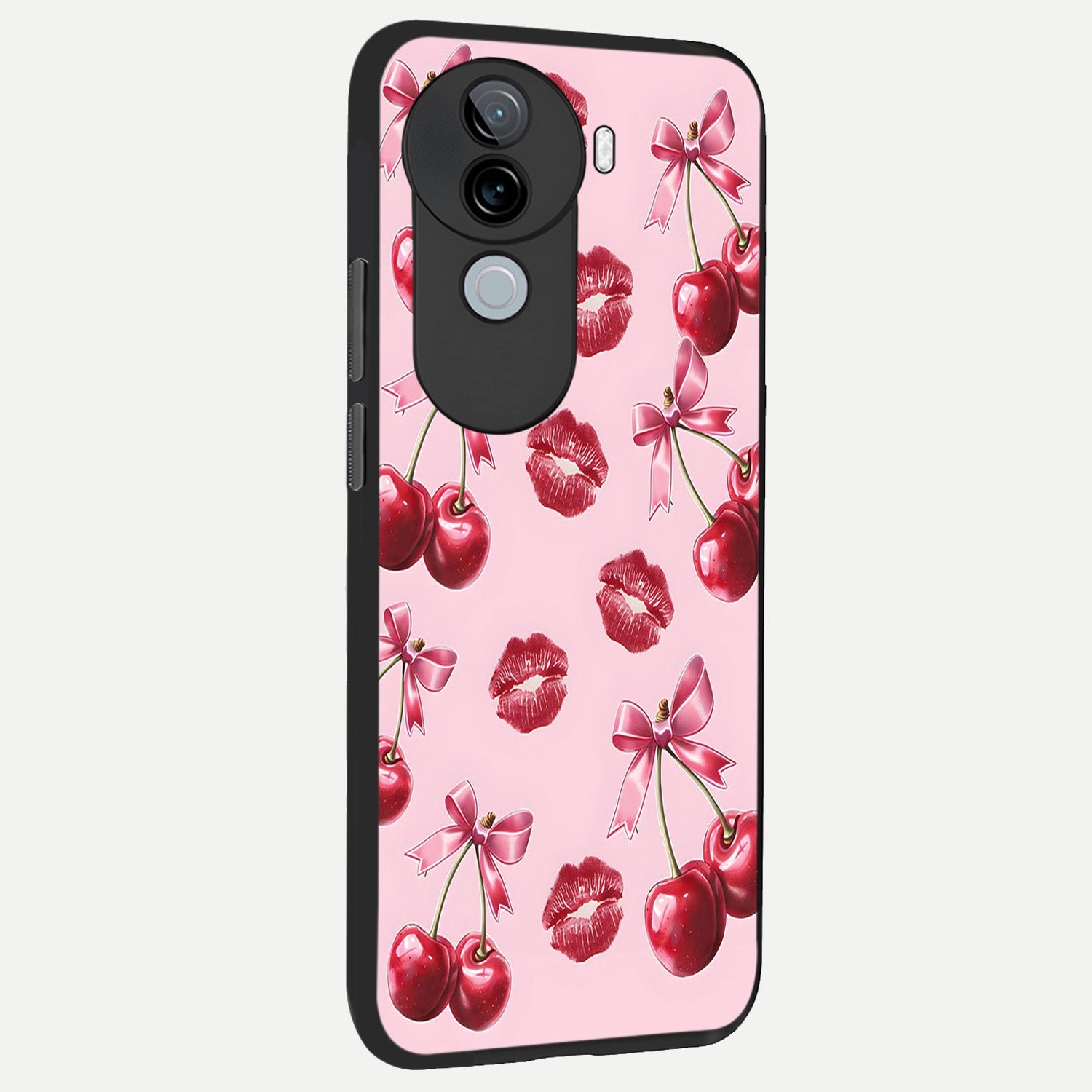  Cherry With Lips back cover for iQOO Z9s slim fit glass case with vibrant aesthetic design