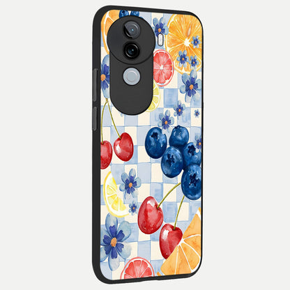  Citrus Bloom Joy back cover for iQOO Z9s slim fit glass case with vibrant aesthetic design