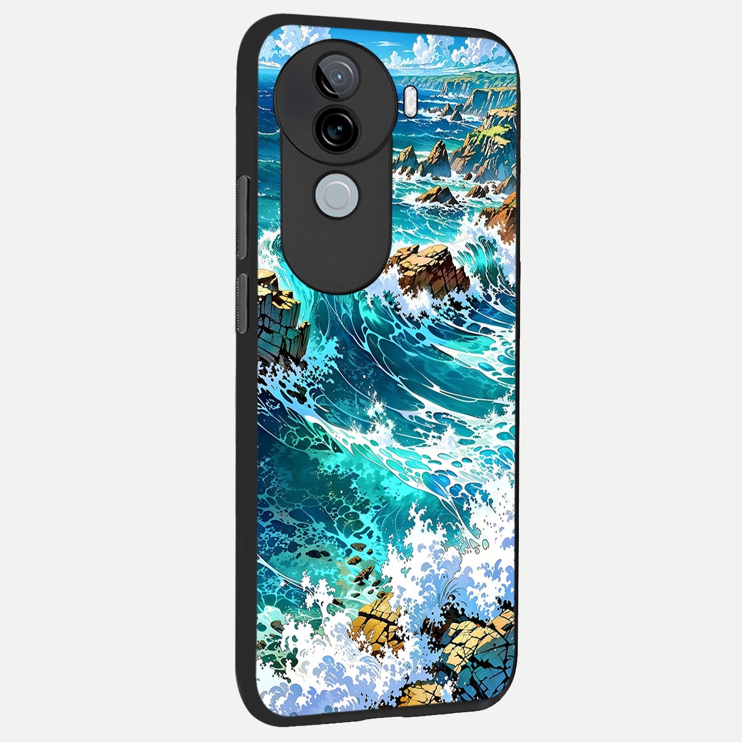  Coastal Blue Waves back cover for iQOO Z9s slim fit glass case with vibrant aesthetic design