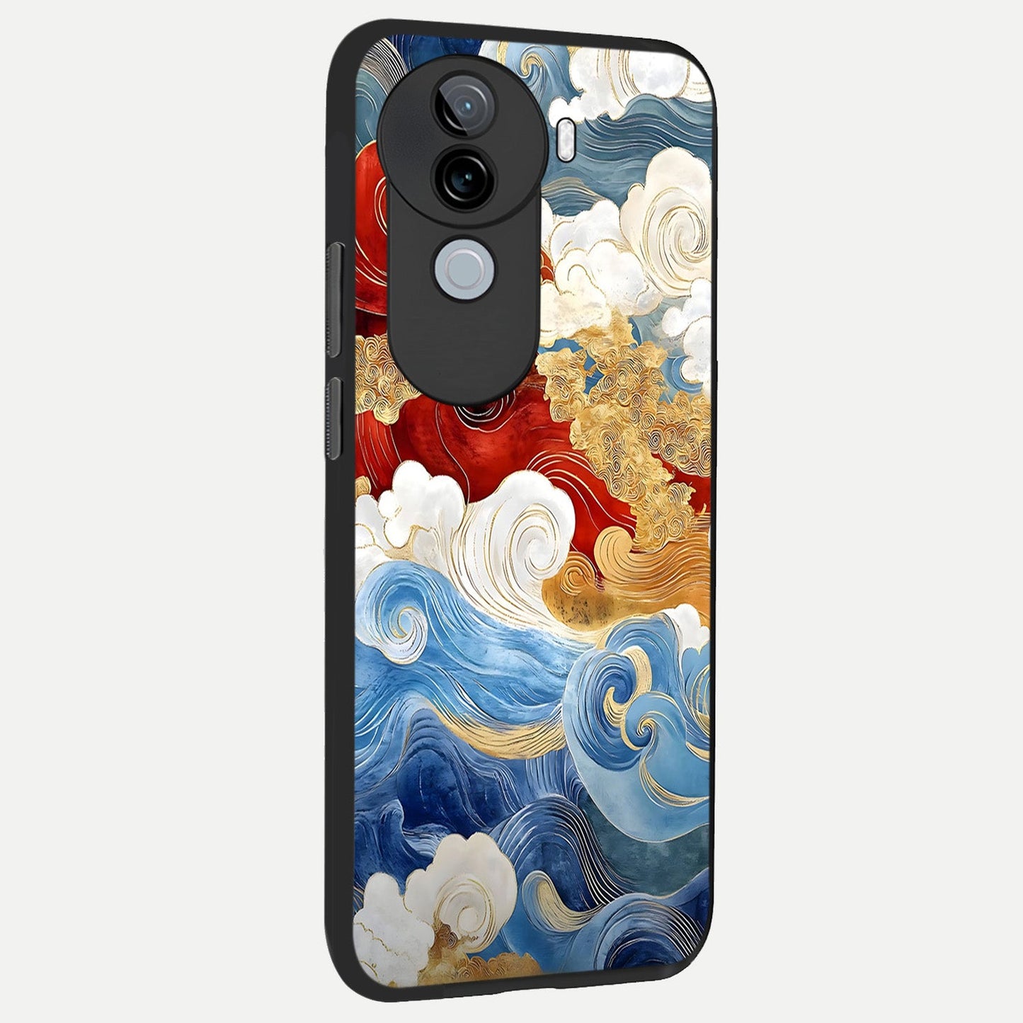  Colored Waves back cover for iQOO Z9s slim fit glass case with vibrant aesthetic design