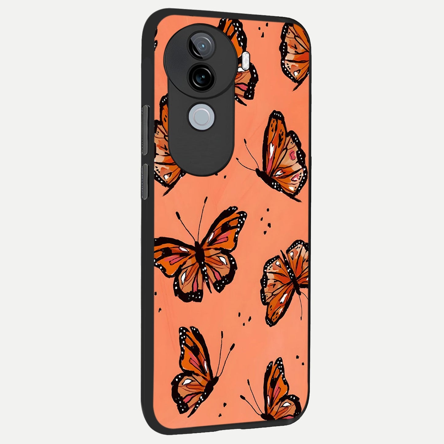  Coral Wing Butterfly back cover for iQOO Z9s slim fit glass case with vibrant aesthetic design