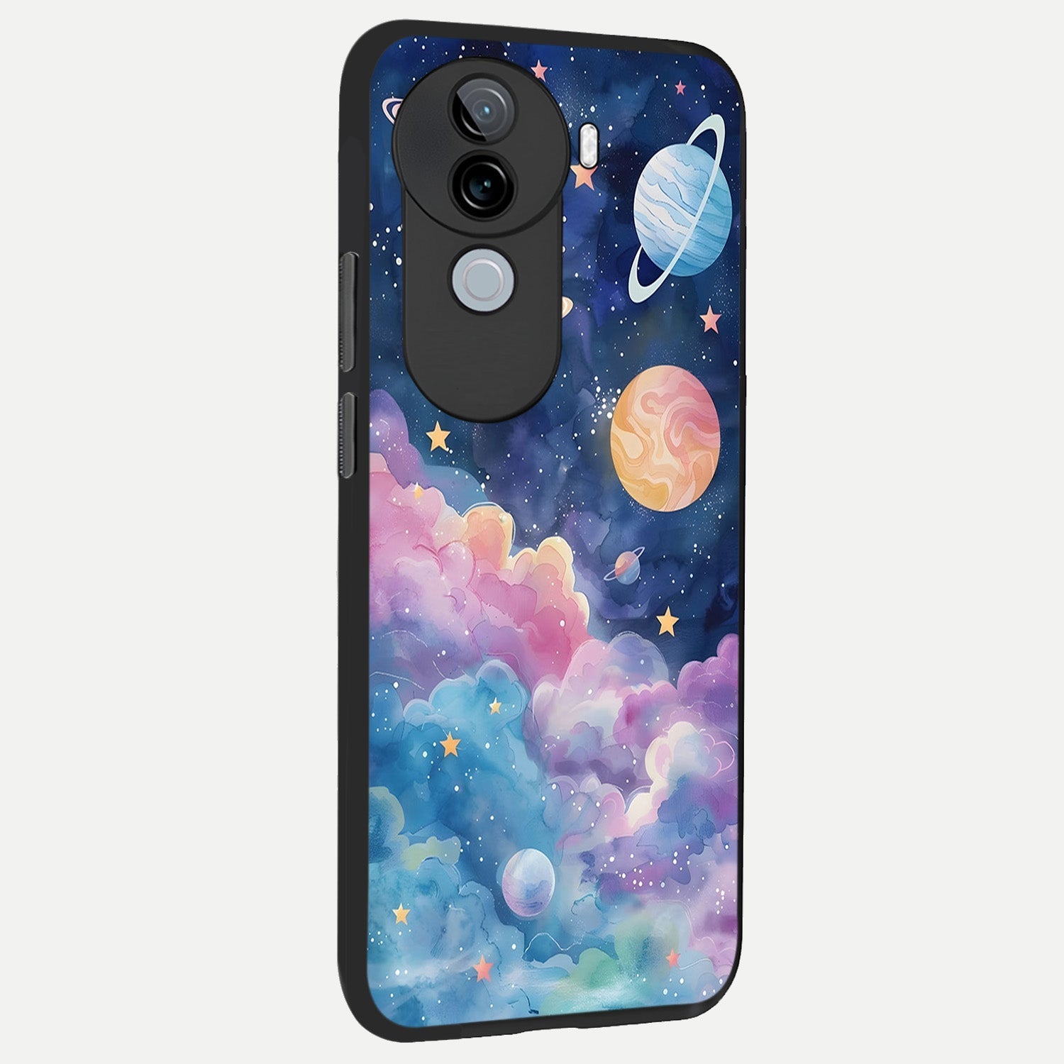  Cosmic Planet Dreams back cover for iQOO Z9s slim fit glass case with vibrant aesthetic design