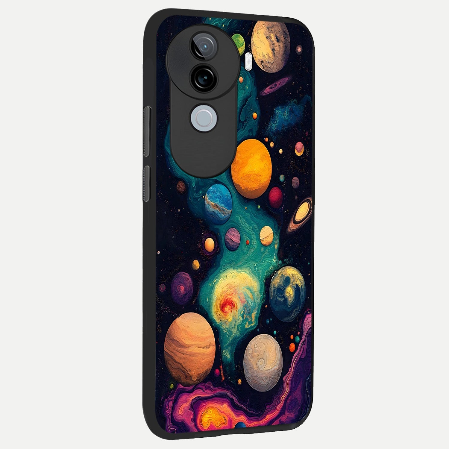  Cosmic Planet Journey back cover for iQOO Z9s slim fit glass case with vibrant aesthetic design