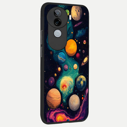  Cosmic Planet Journey back cover for iQOO Z9s slim fit glass case with vibrant aesthetic design