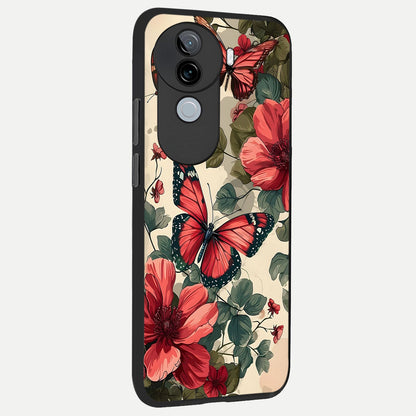  Crimson Butterfly Garden back cover for iQOO Z9s slim fit glass case with vibrant aesthetic design