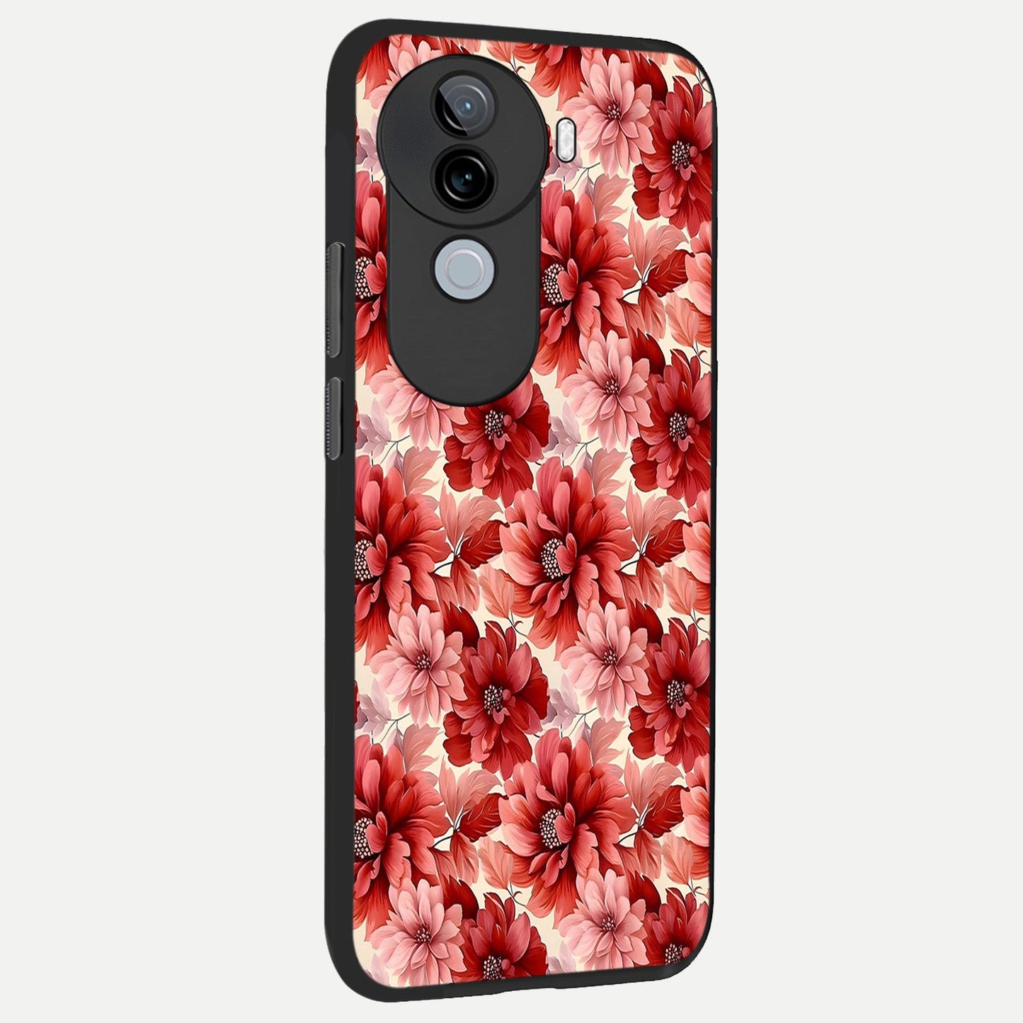  Crimson Love Petals back cover for iQOO Z9s slim fit glass case with vibrant aesthetic design