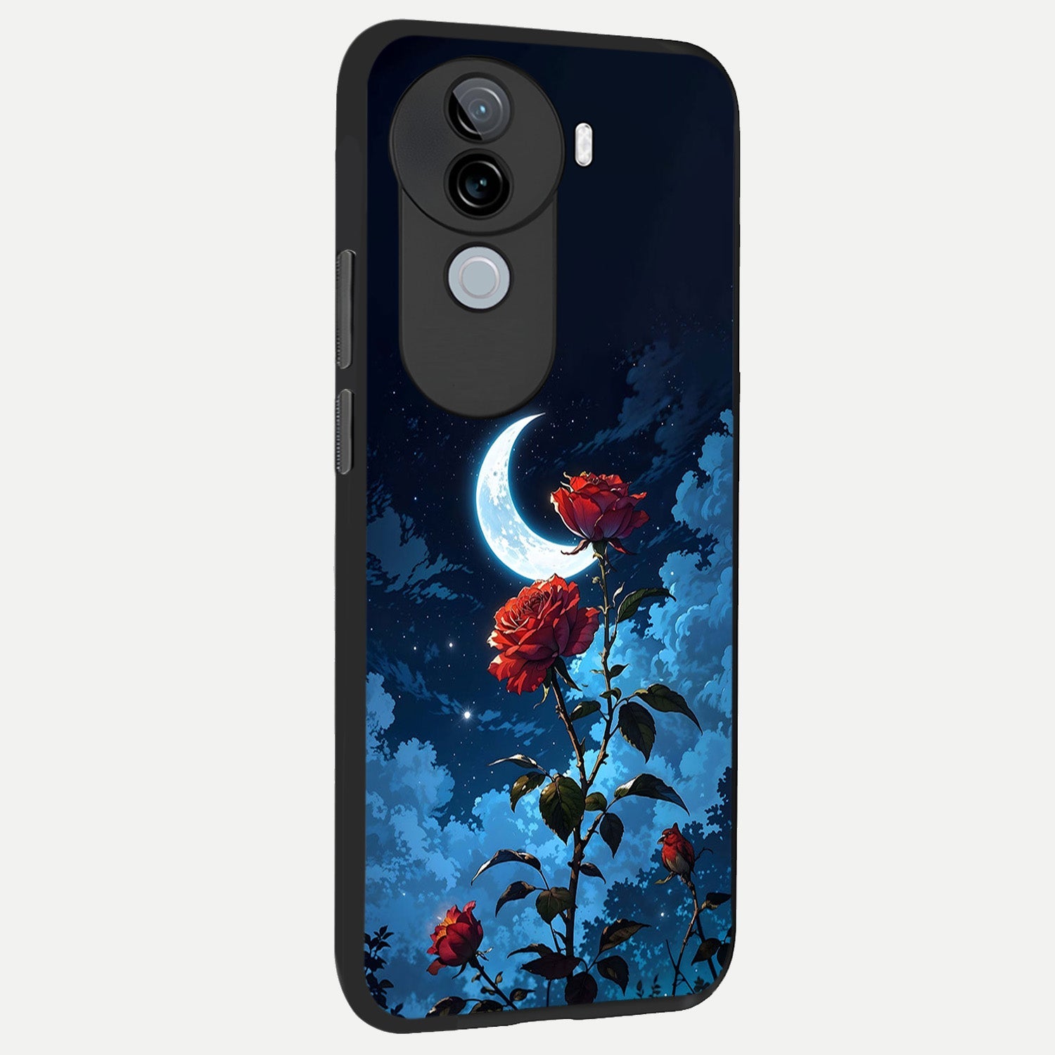  Crimson Rose Moon back cover for iQOO Z9s slim fit glass case with vibrant aesthetic design