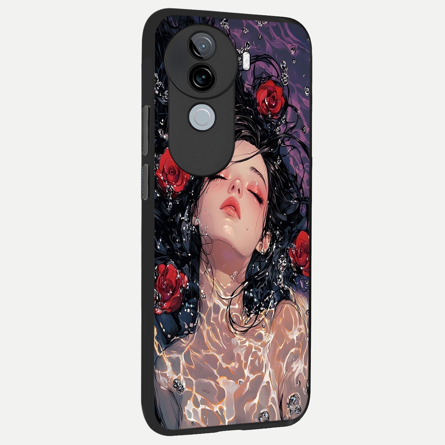  Crimson Rose Serenity back cover for iQOO Z9s slim fit glass case with vibrant aesthetic design