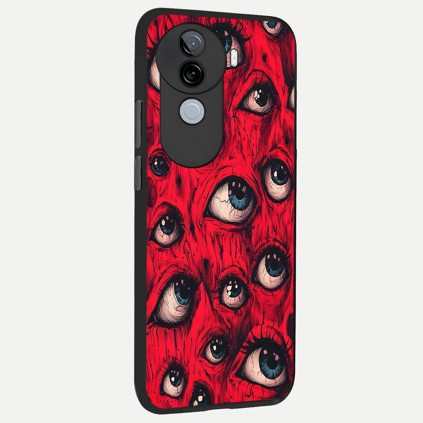  Crimson Watch Eyes back cover for iQOO Z9s slim fit glass case with vibrant aesthetic design