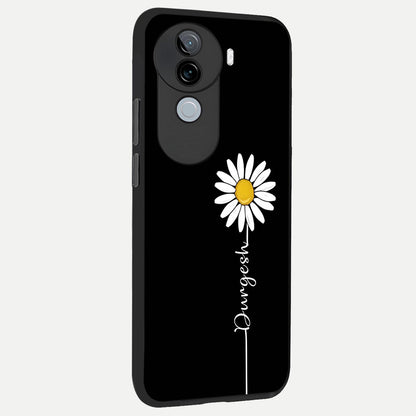  Custom Name White Flower back cover for iQOO Z9s slim fit glass case with vibrant aesthetic design
