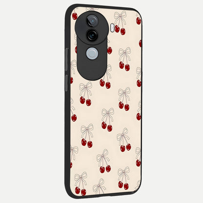  Cute Cherry Pattern back cover for iQOO Z9s slim fit glass case with vibrant aesthetic design