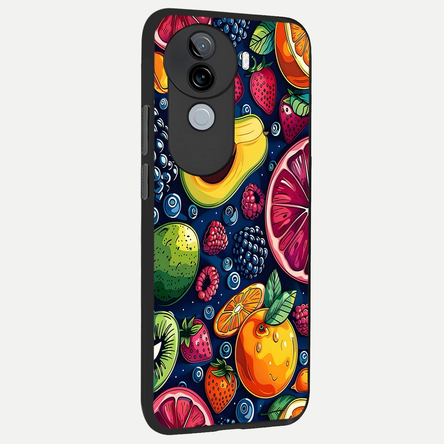  Cute Fruits Art back cover for iQOO Z9s slim fit glass case with vibrant aesthetic design