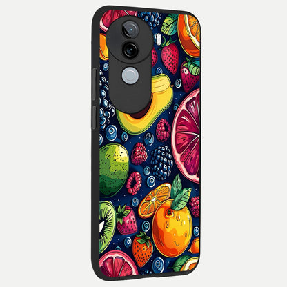  Cute Fruits Art back cover for iQOO Z9s slim fit glass case with vibrant aesthetic design