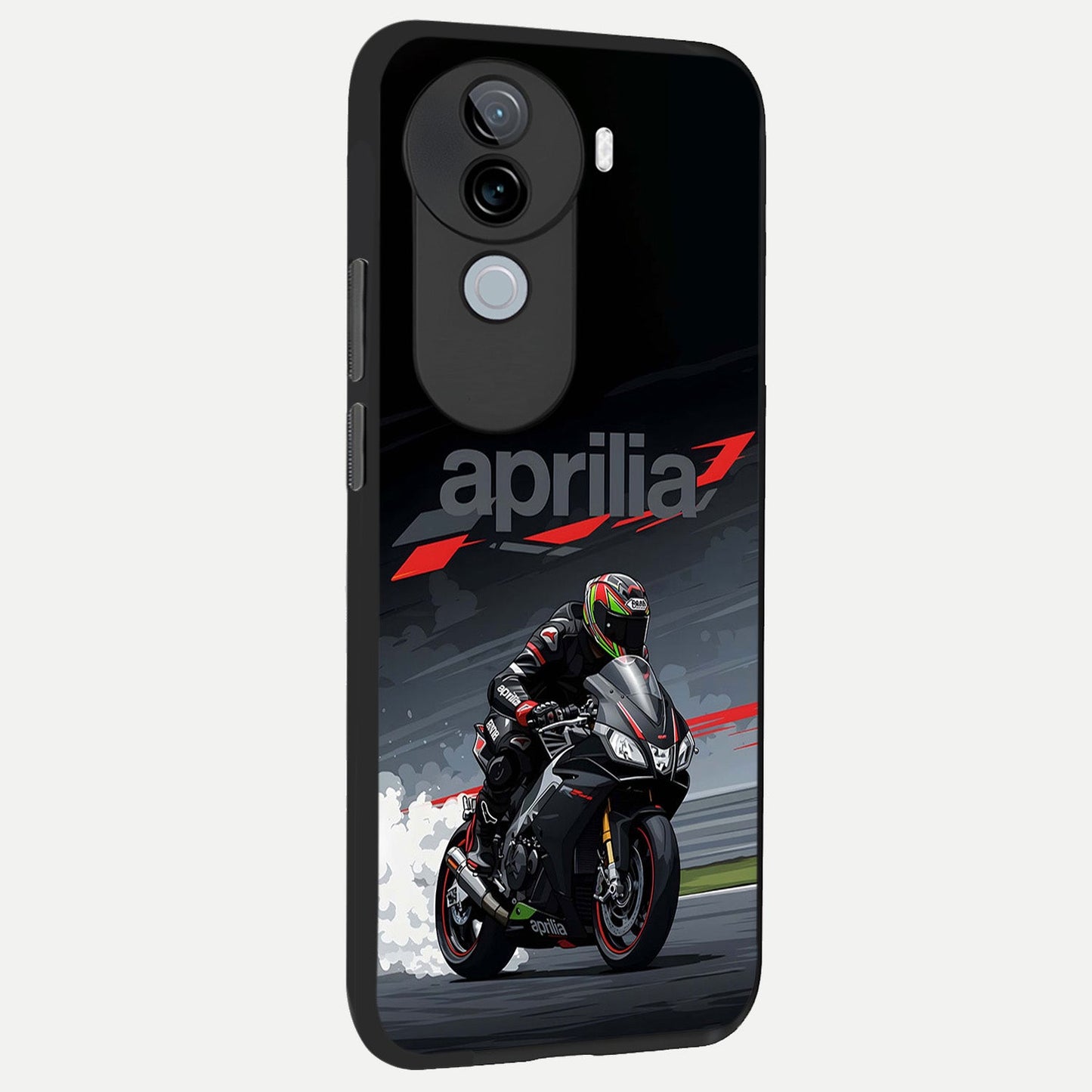  Dark Aprilla back cover for iQOO Z9s slim fit glass case with vibrant aesthetic design