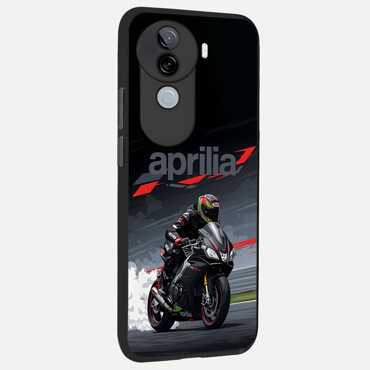  Dark Aprilla back cover for iQOO Z9s slim fit glass case with vibrant aesthetic design