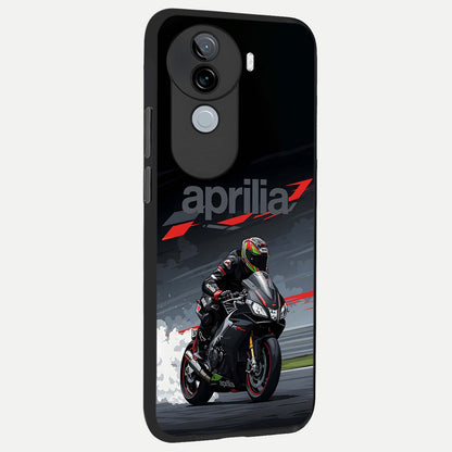  Dark Aprilla back cover for iQOO Z9s slim fit glass case with vibrant aesthetic design