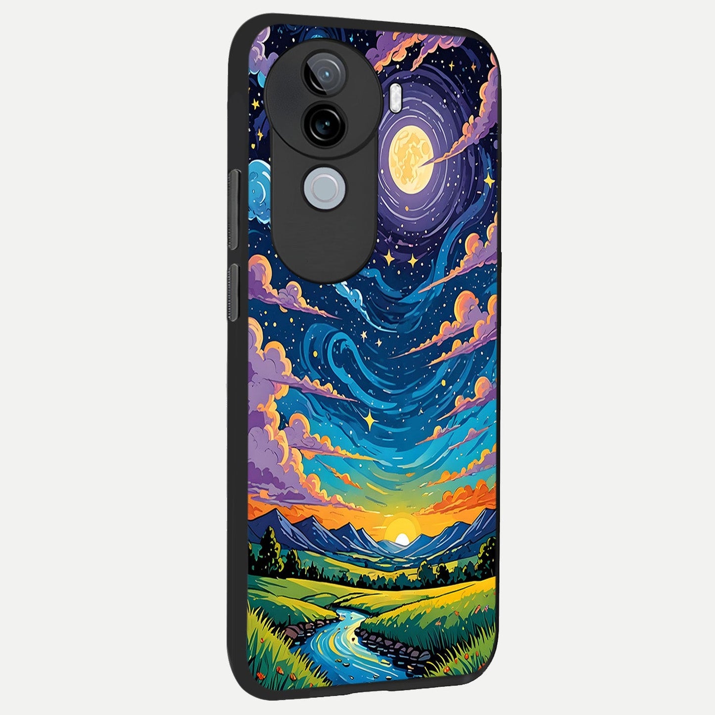  Dreamy Night Landscape back cover for iQOO Z9s slim fit glass case with vibrant aesthetic design