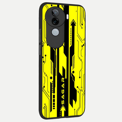  Electric Pulse CYBERPUNK Custom Name back cover for iQOO Z9s slim fit glass case with vibrant aesthetic design