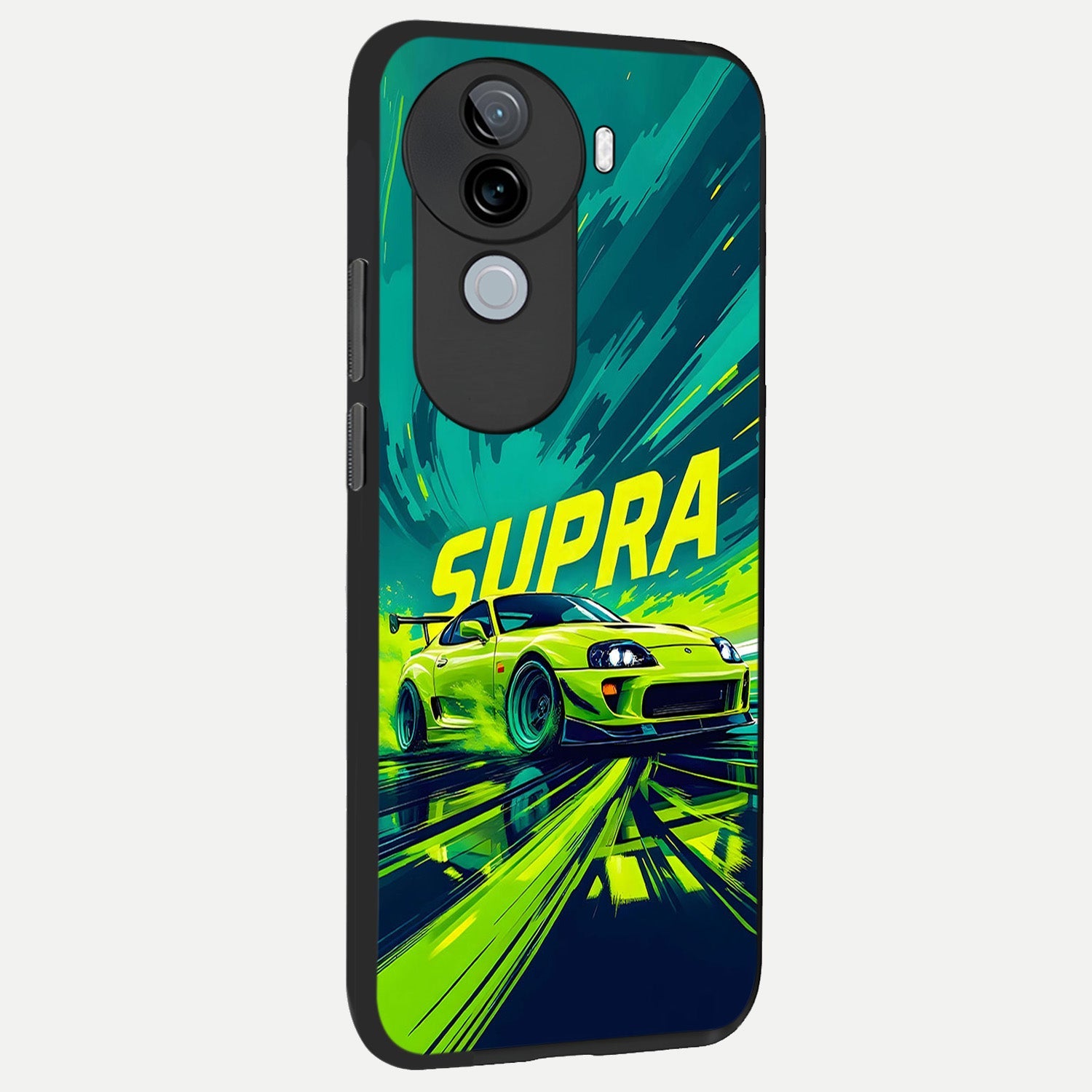 Electric Supra Thunder back cover for iQOO Z9s slim fit glass case with vibrant aesthetic design