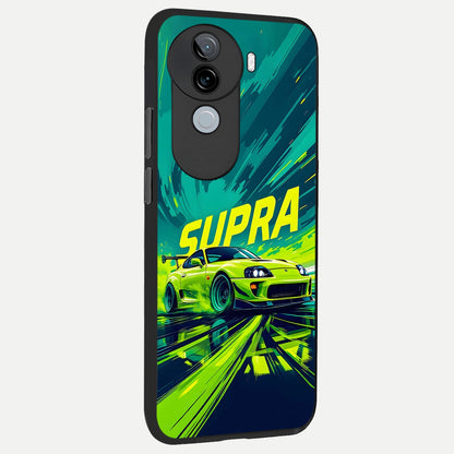  Electric Supra Thunder back cover for iQOO Z9s slim fit glass case with vibrant aesthetic design