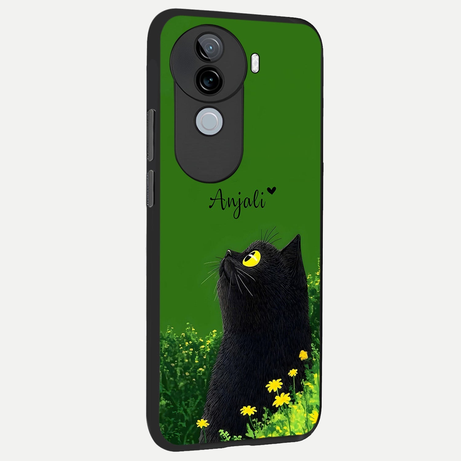  Emerald Cat Custom Name back cover for iQOO Z9s slim fit glass case with vibrant aesthetic design