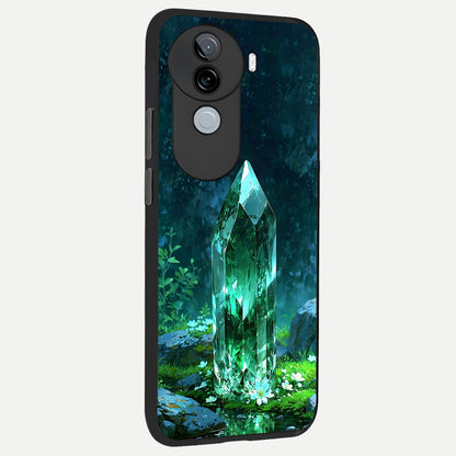  Emerald Light Crystal back cover for iQOO Z9s slim fit glass case with vibrant aesthetic design