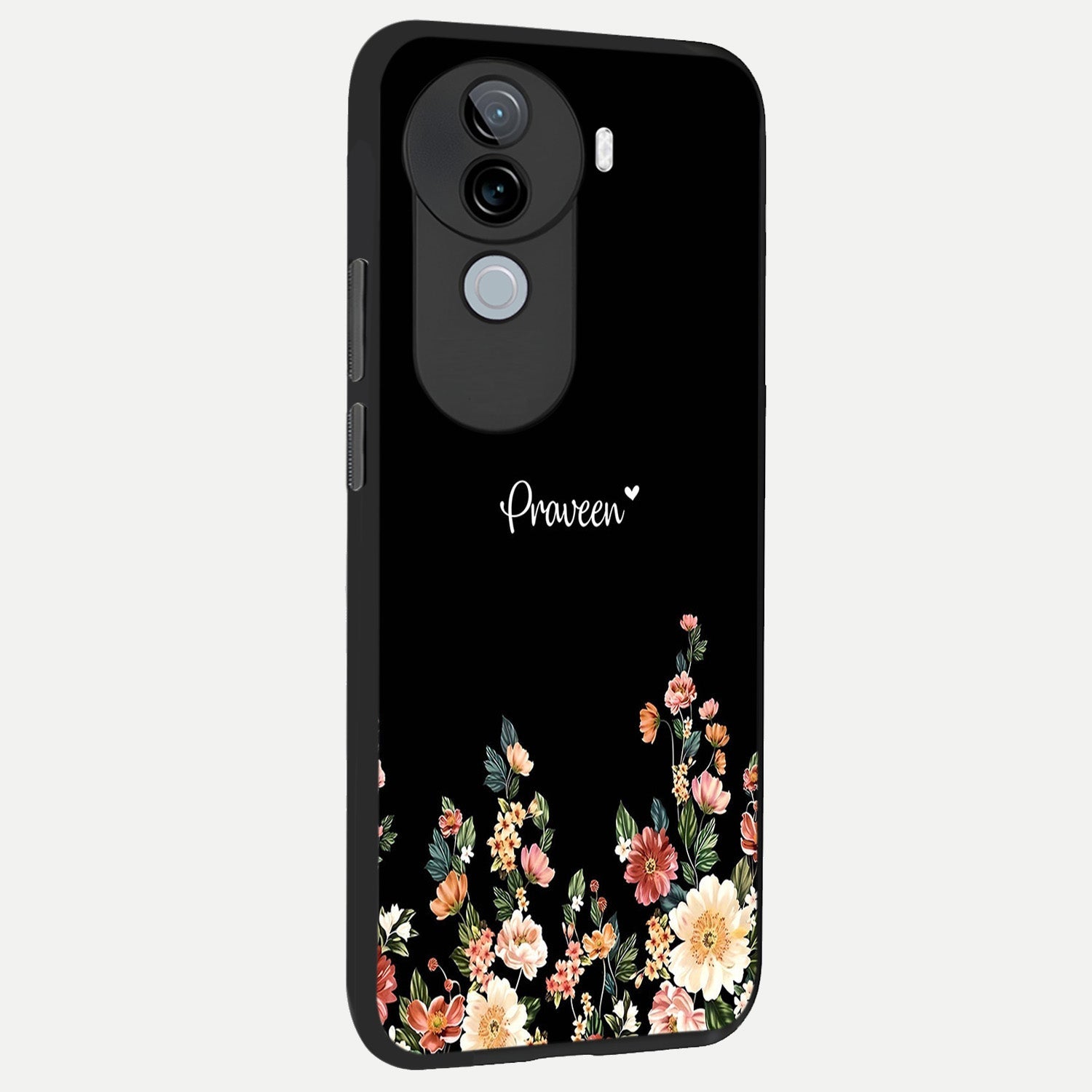  Floral Design Personalized Custom Name back cover for iQOO Z9s slim fit glass case with vibrant aesthetic design