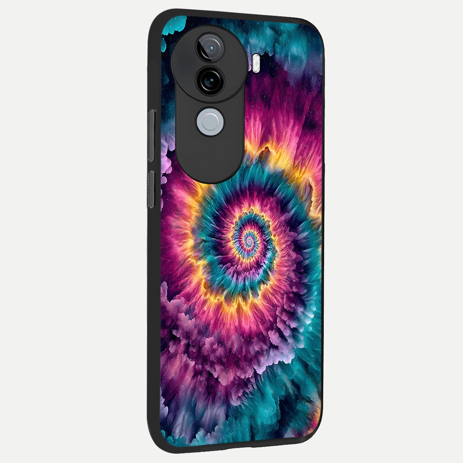  Galactic Spiral Burst back cover for iQOO Z9s slim fit glass case with vibrant aesthetic design