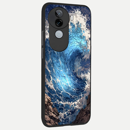  Giant Ocean Wave back cover for iQOO Z9s slim fit glass case with vibrant aesthetic design