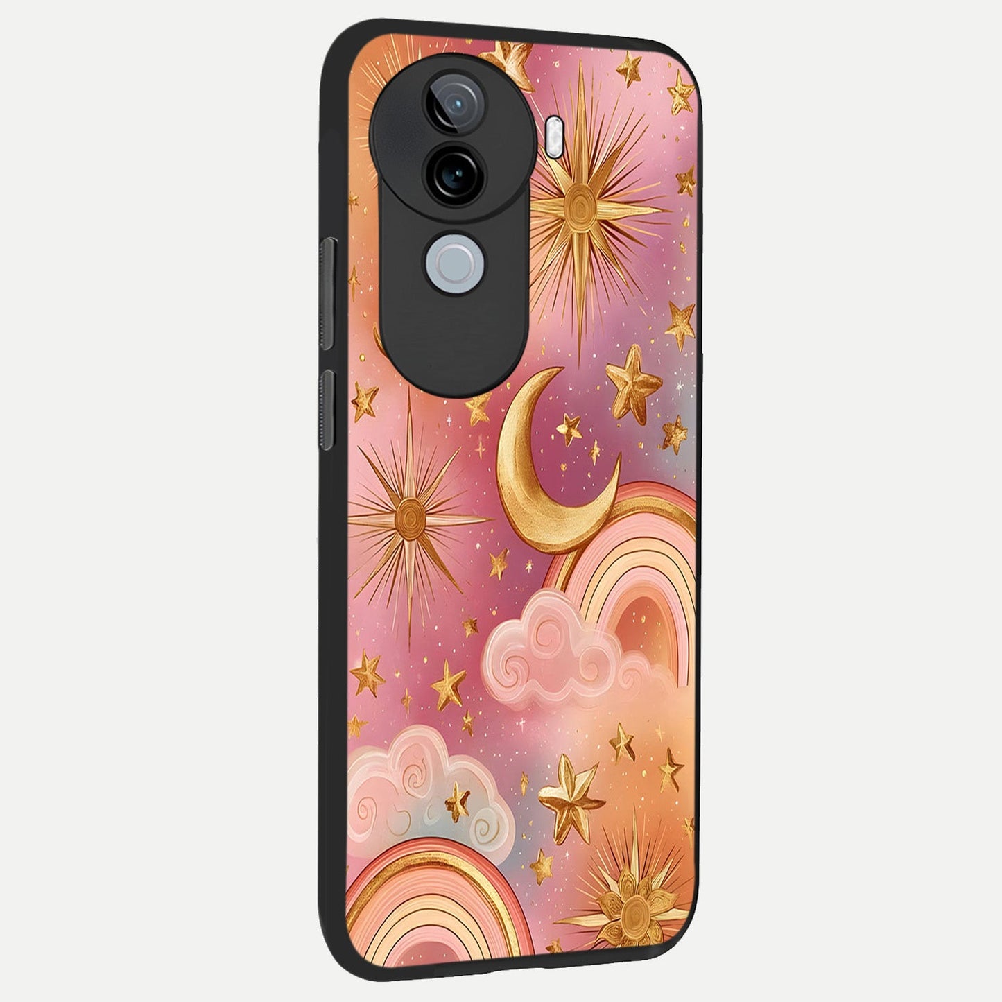 Golden Celestial Dreams back cover for iQOO Z9s slim fit glass case with vibrant aesthetic design