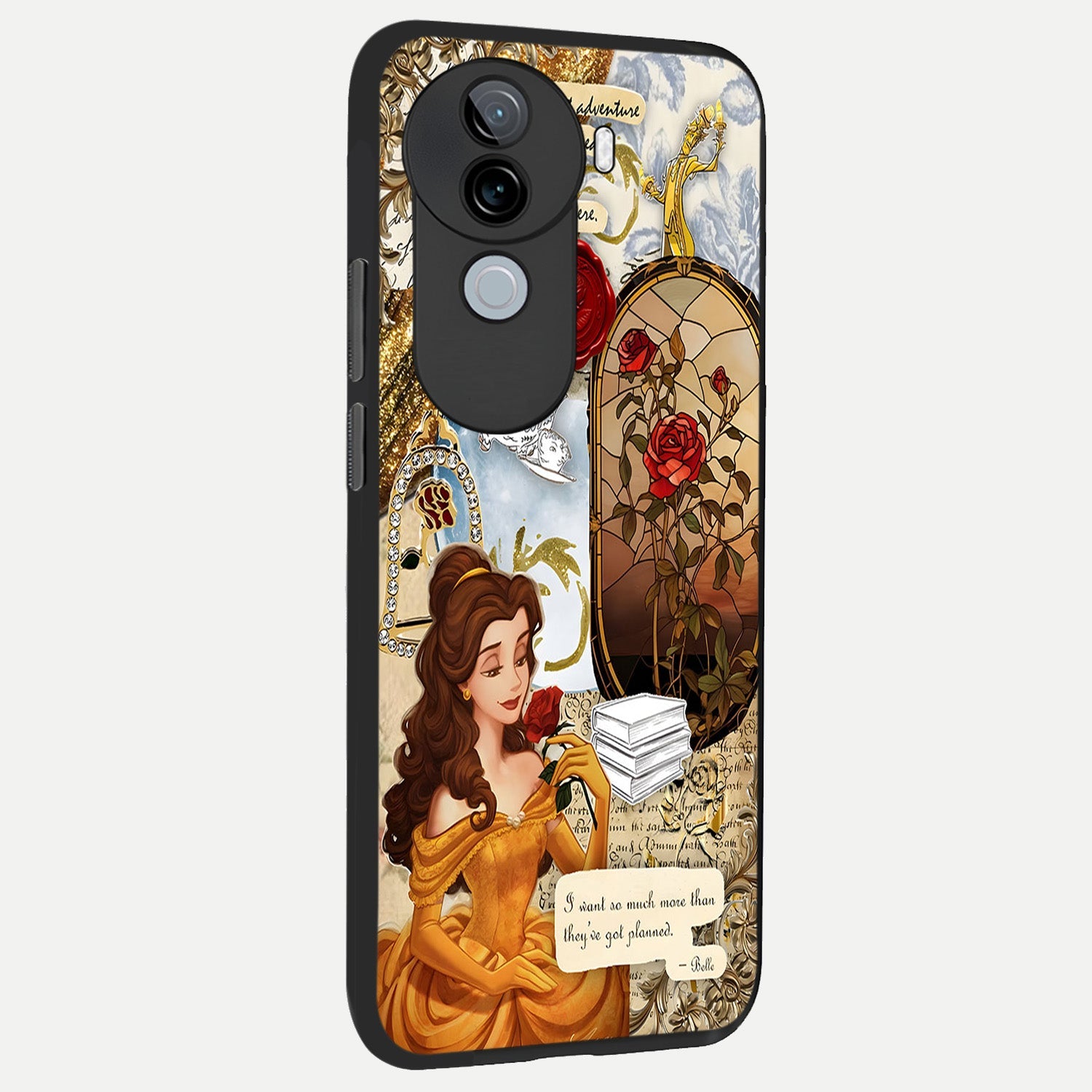  Golden Dream Belle back cover for iQOO Z9s slim fit glass case with vibrant aesthetic design