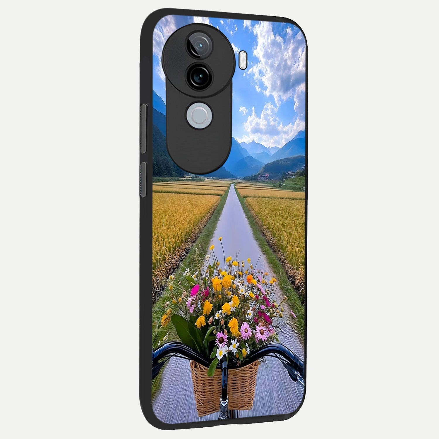  Golden Field Journey back cover for iQOO Z9s slim fit glass case with vibrant aesthetic design