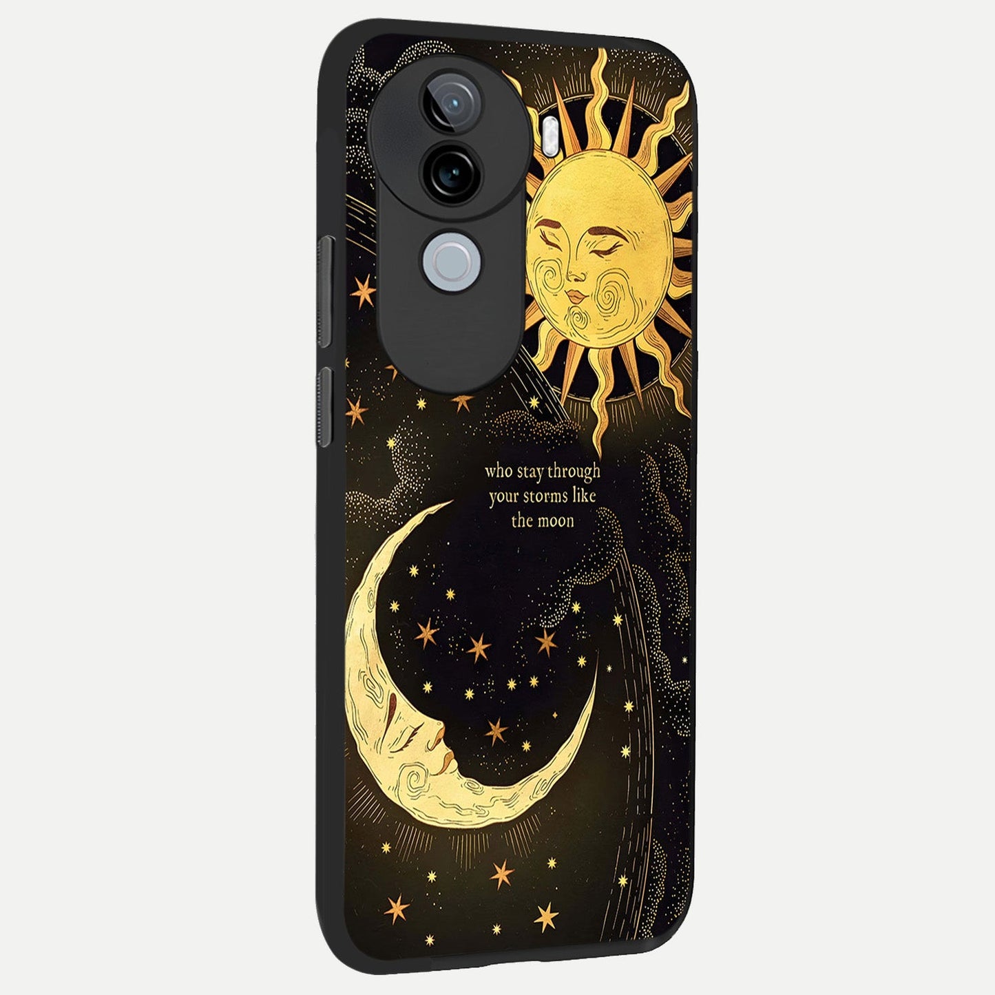  Golden Lunar Love back cover for iQOO Z9s slim fit glass case with vibrant aesthetic design