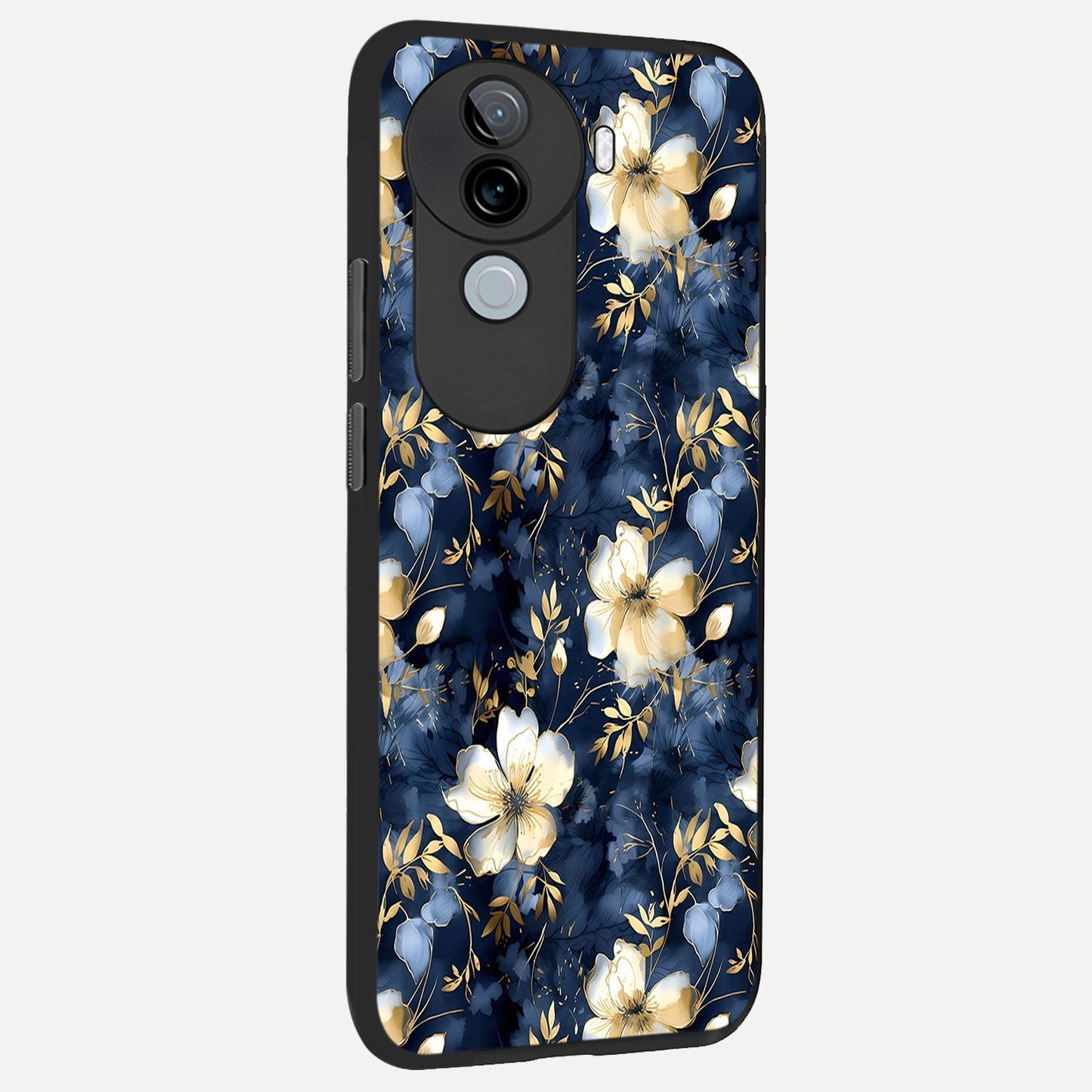  Golden Midnight Bloom back cover for iQOO Z9s slim fit glass case with vibrant aesthetic design